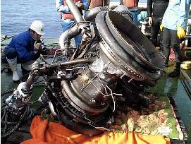 Wreckage of 1st-stage main engines of H-2 rocket salvaged